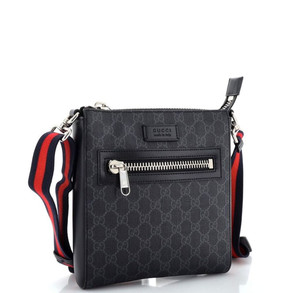 Gucci Web Strap Front Zip Messenger Bag GG Coated Canvas Small Black - Picture 2 of 7